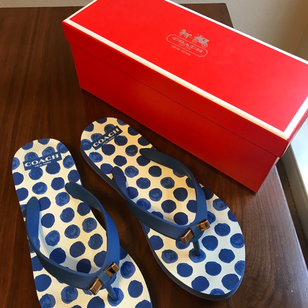 Coach Flip Flops Gold Bow Polka Dot